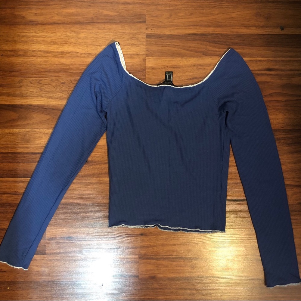F21 Blue Ribbed Crop Top - Picture 3 of 5
